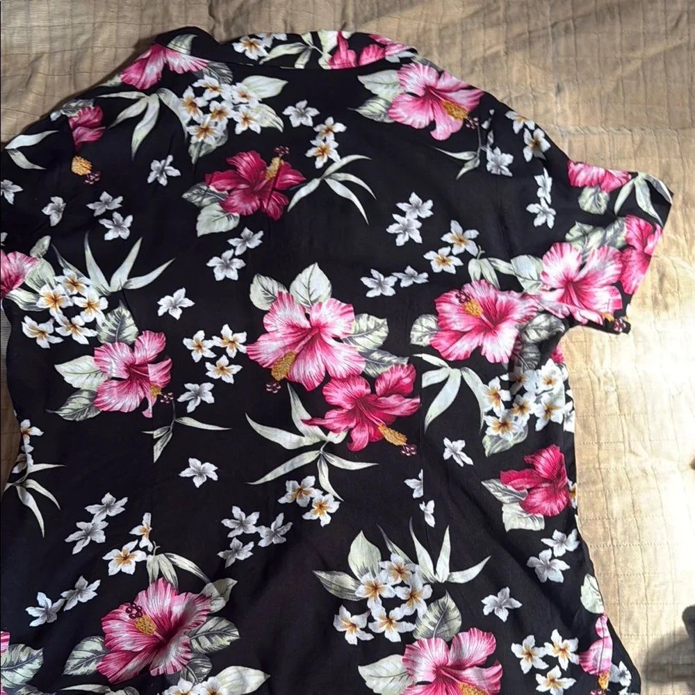 Floral Black Hawaiian Shirt L - Picture 3 of 4